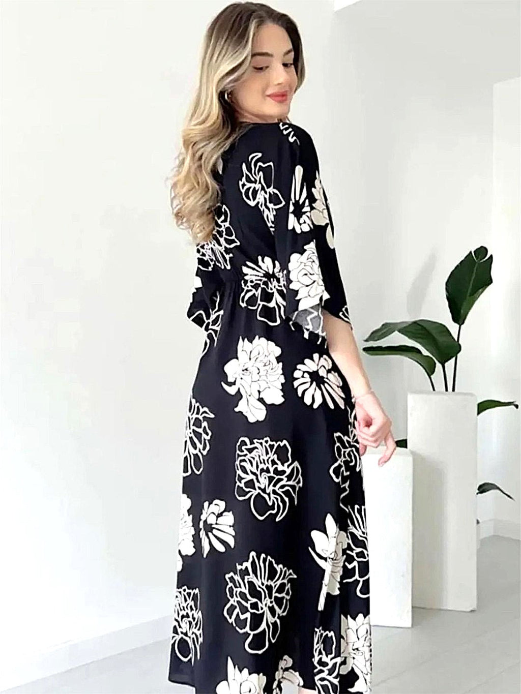 Black Floral Long Dress for Women | Elegant Party Wear