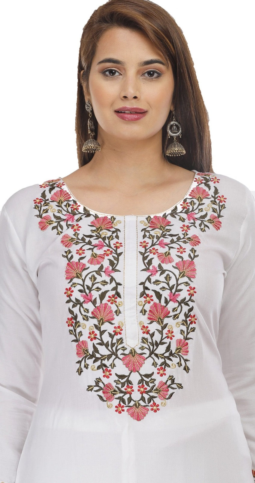 White Floral Embroidered Kurta Set for Women | Straight Kurta with Pants | Ethnic Wear