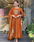 Rust Orange Embroidered Anarkali Kurti for Women | Festive & Ethnic Wear