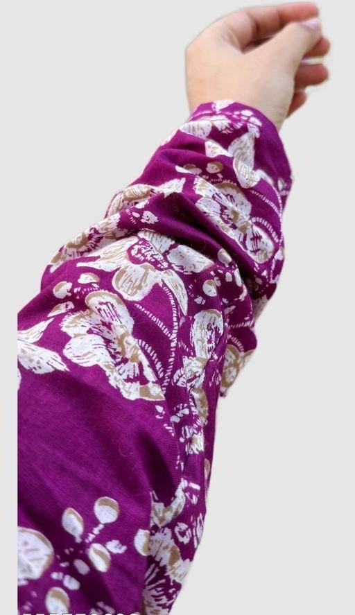 Purple Floral Printed A-Line Kurti for Women | V-Neck Long Sleeve Top