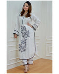 White Floral Printed Kurta Set for Women with Contrast Detailing | Designer Ethnic Wear