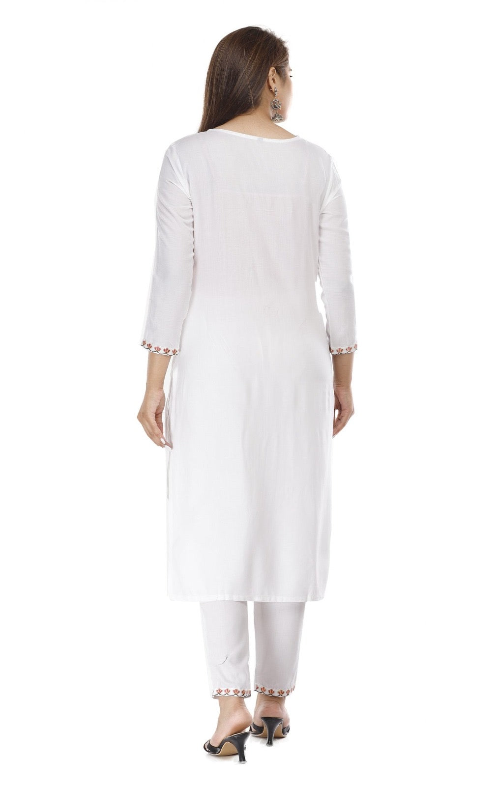 White Floral Embroidered Kurta Set for Women | Straight Kurta with Pants | Ethnic Wear