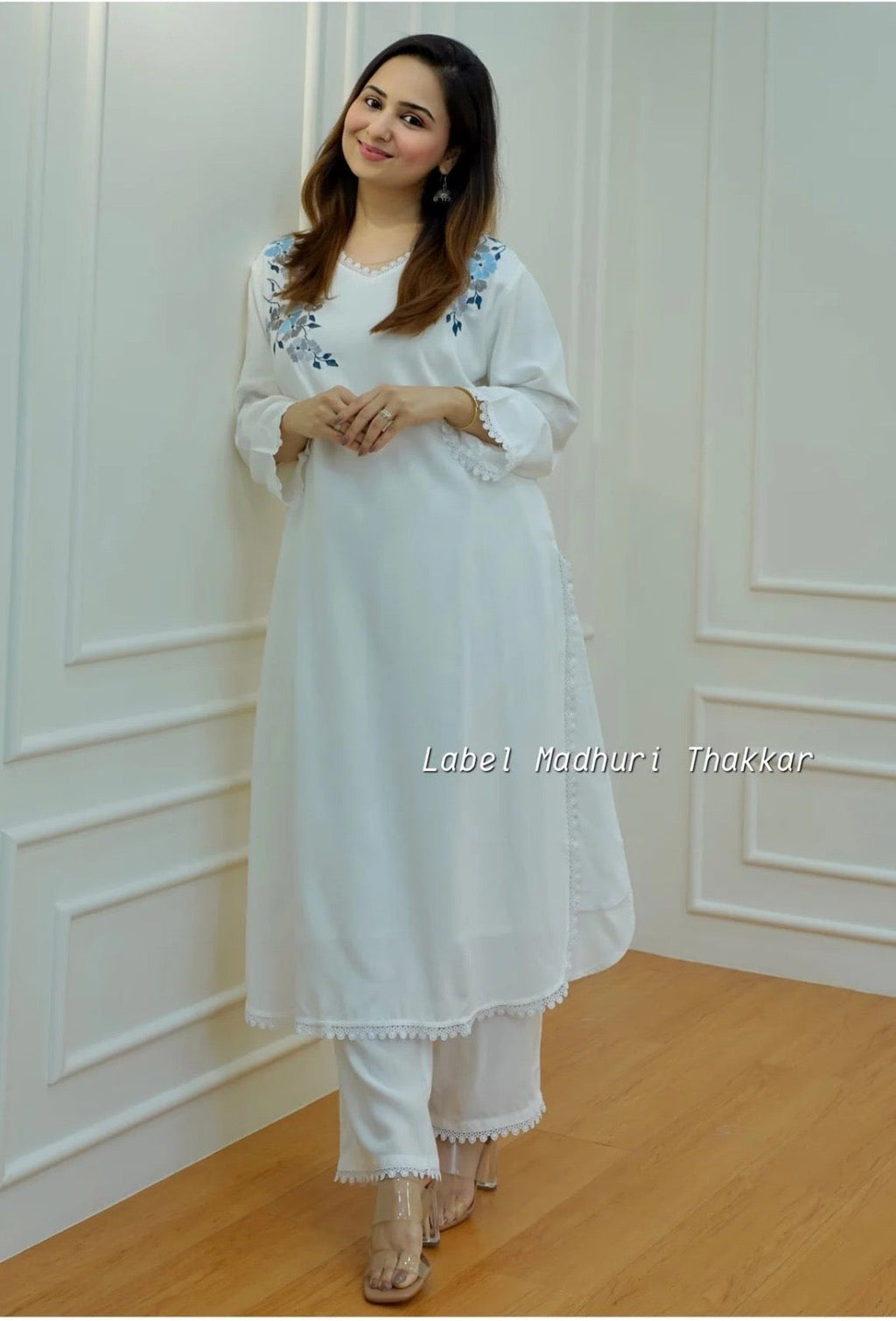 White Floral Embroidered Kurta for Women | Cotton Ethnic Wear